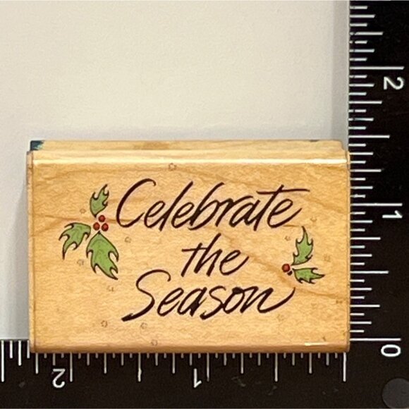 1989 Celebrate The Season Holiday WOOD MOUNTED Rubber Stamp HERO ARTS D170 - Picture 1 of 5